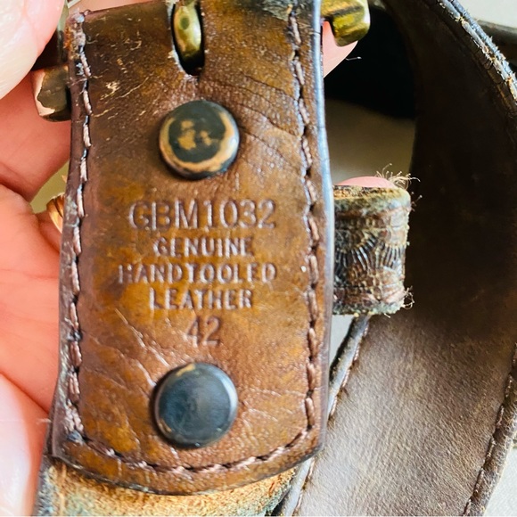 GEORGIA BOOT Brown Leather Hand Tooled Belt 42 - Picture 7 of 8